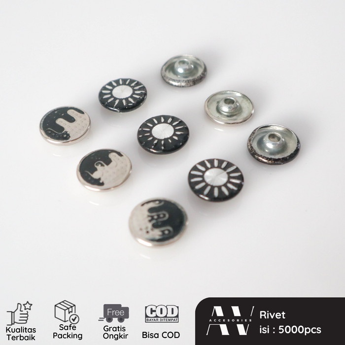 AVACC Rivet Celana Model Datar 12mm CAT Hitam Jeans Aksesoris Murah