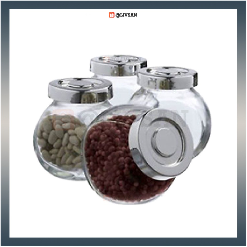 RAJTAN TOPLES BUMBU DAPUR Kaca Set isi 4 PCS Tempat Penyimpanan Sambal Rempah Makanan Selai Kopi Per