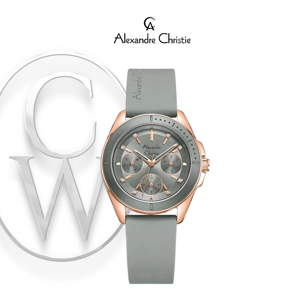 Jam Tangan Wanita Alexandre Christie AC 2A68  BFRRGGR Karet Sporty Multifungsi Casual Semi Formal bu