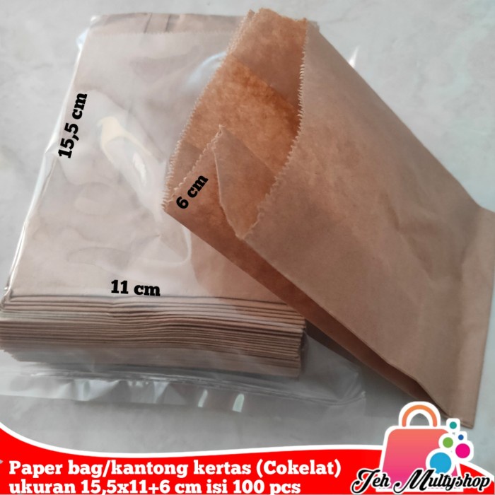 

NEW SALE TERLARIS Paper bag/kantong kertas (cokelat) ukuran 15,5x11+6 cm isi 100 pcs