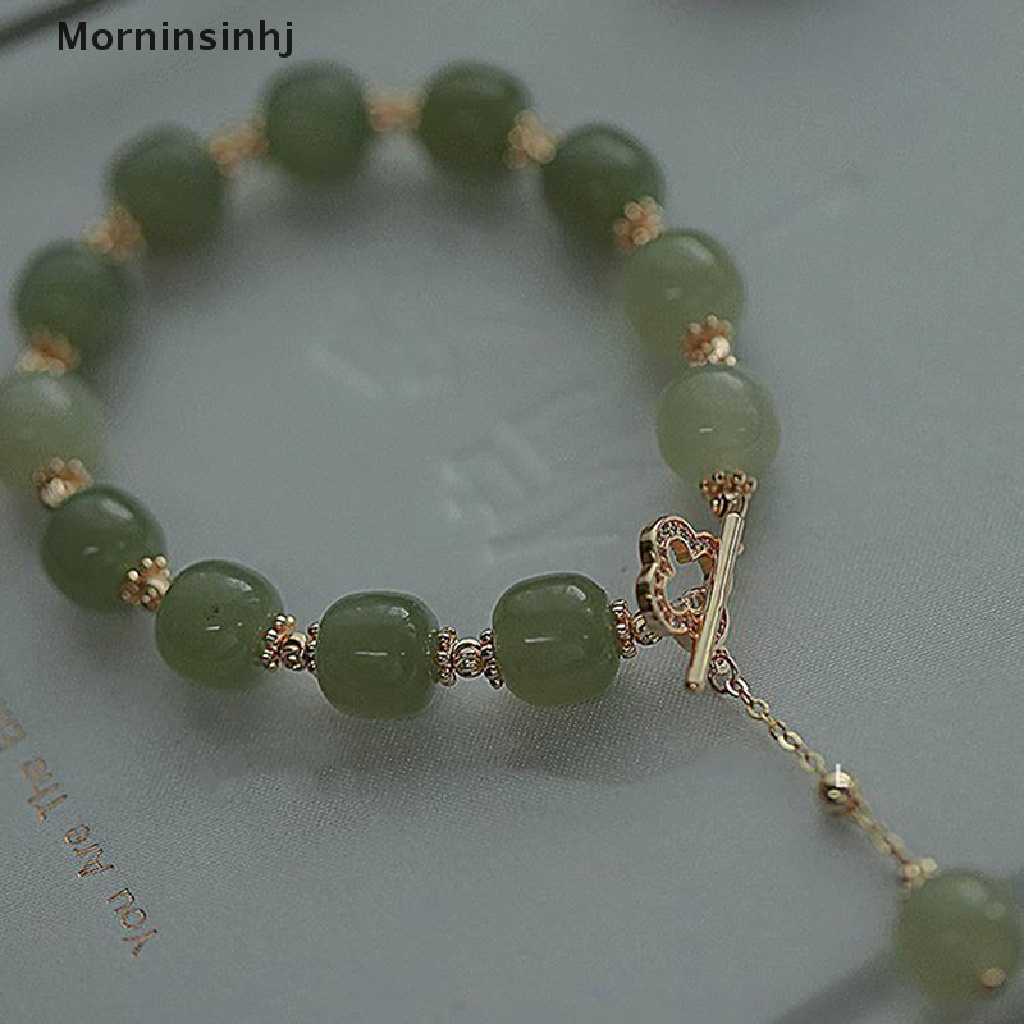 Mornin Vintage Cahaya Imitasi Hetian Jade Beaded Charm Gelang Pesta Kasual Mutiara Zirkon Perhiasan Fashion Untuk Wanita Hadiah id