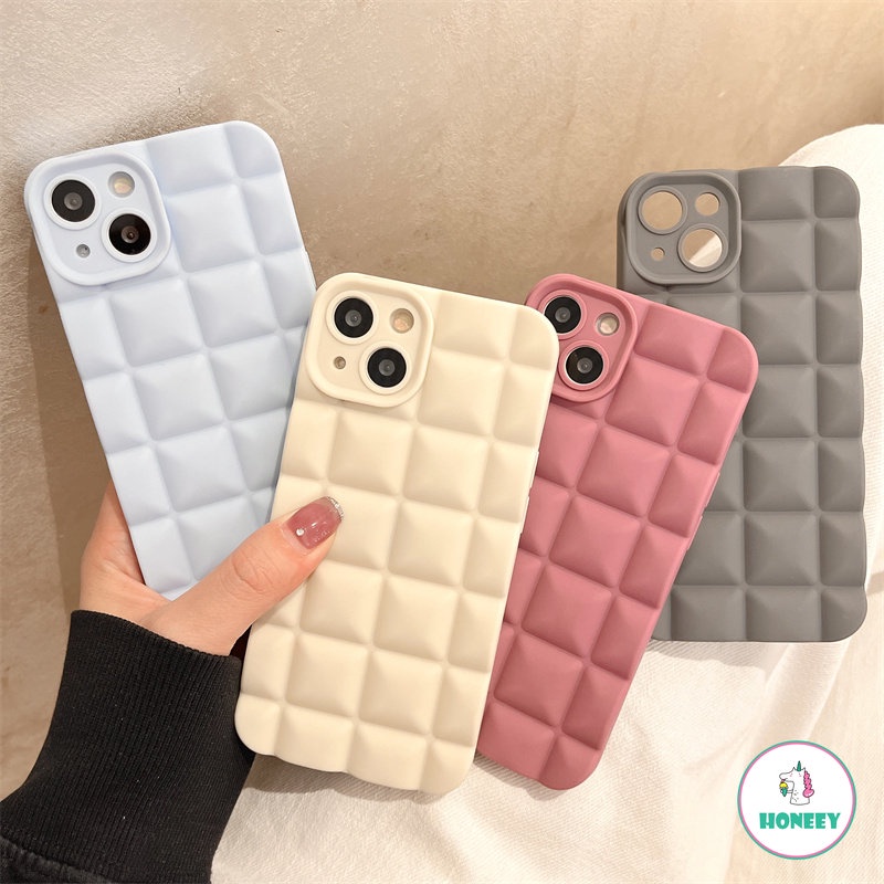 Kisi 3D Warna Solid Sederhana Cocok Untuk IPhone14 Pro MAX Case Apple13 12 11 XS MAX Casing Ponsel Bantal Silikon