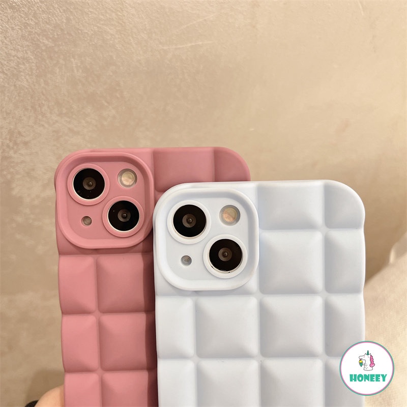 Kisi 3D Warna Solid Sederhana Cocok Untuk IPhone14 Pro MAX Case Apple13 12 11 XS MAX Casing Ponsel Bantal Silikon