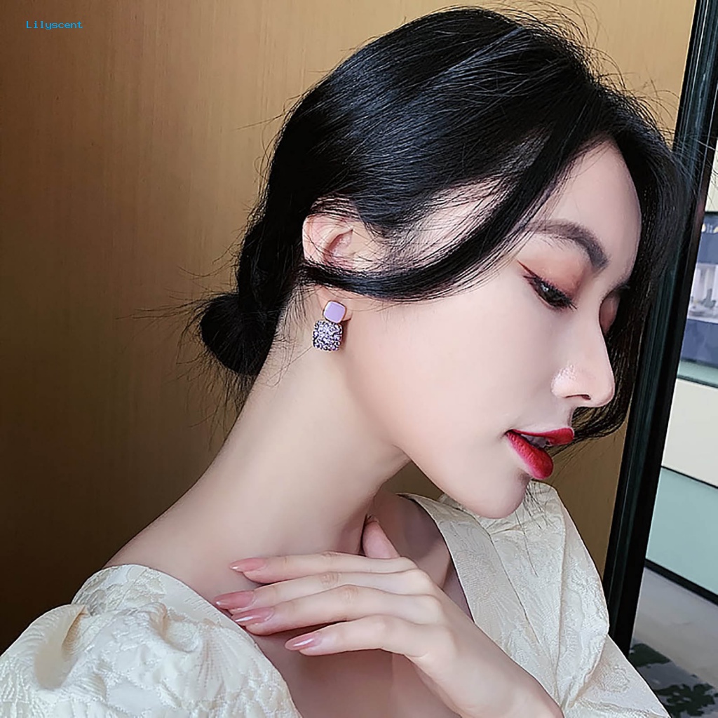 Lilyscent 1pasang Cahaya Mewah Menjuntai Anting-Anting Aksesoris Pakaian Pesona Ungu Faux Kristal Stud Earrings Eropa Dan Amerika