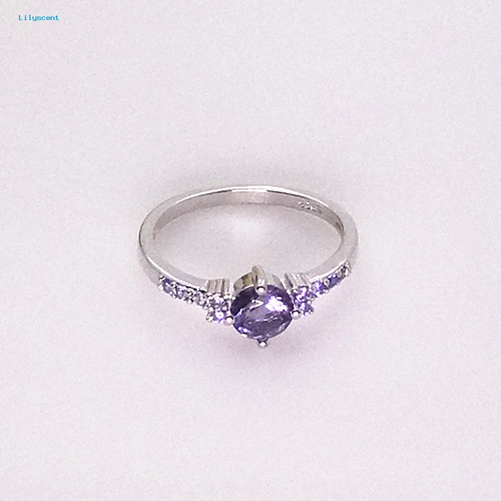 Lilyscent Mewah Wanita Faux Amethyst Hias Jari Cincin Pernikahan Pertunangan Perhiasan Hadiah