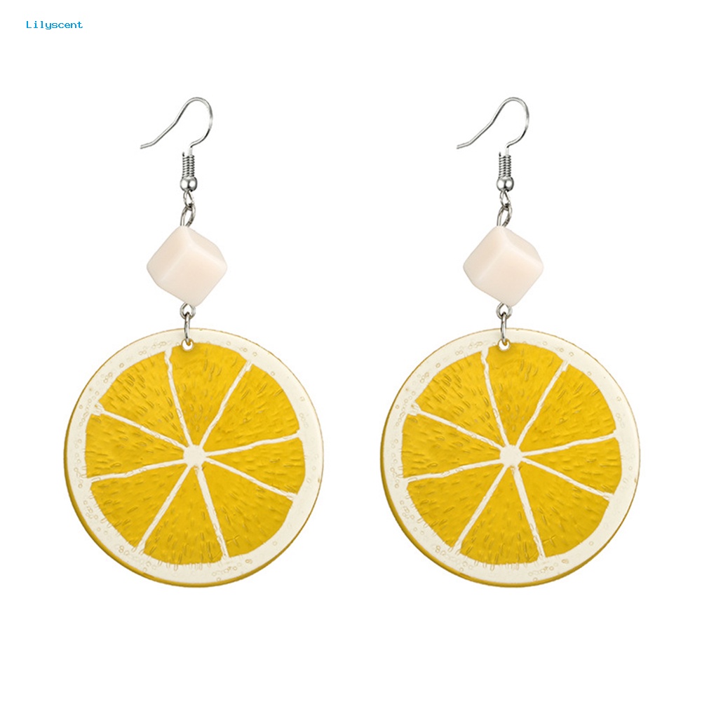 Lilyscent Indah Lemon Orange Slice Hook Anting Wanita Acrylic Buah Perhiasan Hadiah Pesta