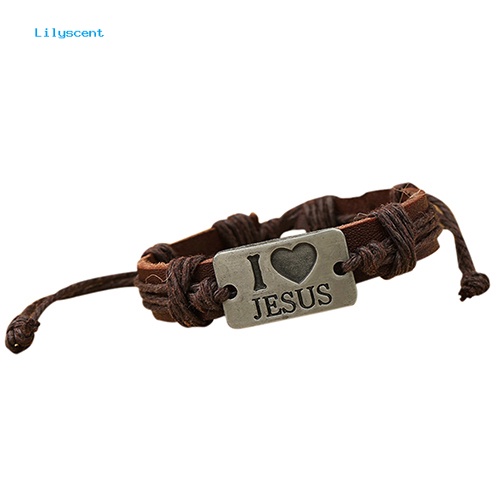 Lilyscent Unisex I LOVE JESUS Faux Leather Bangle Tali Rami Rantai Adjustable Bracelet