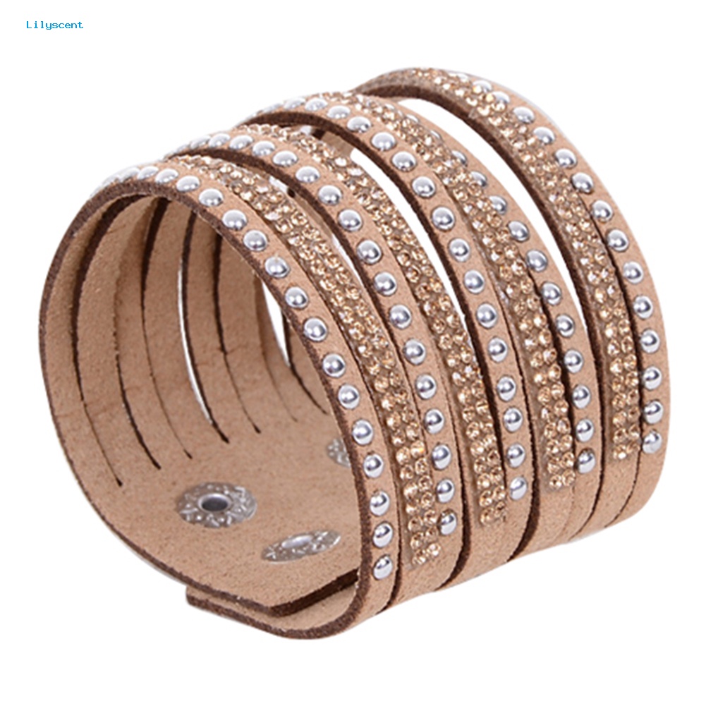 Lilyscent Wanita Multilayer Rivet Berlian Imitasi Beludru Manset Bangle Gelang Gelang Hadiah