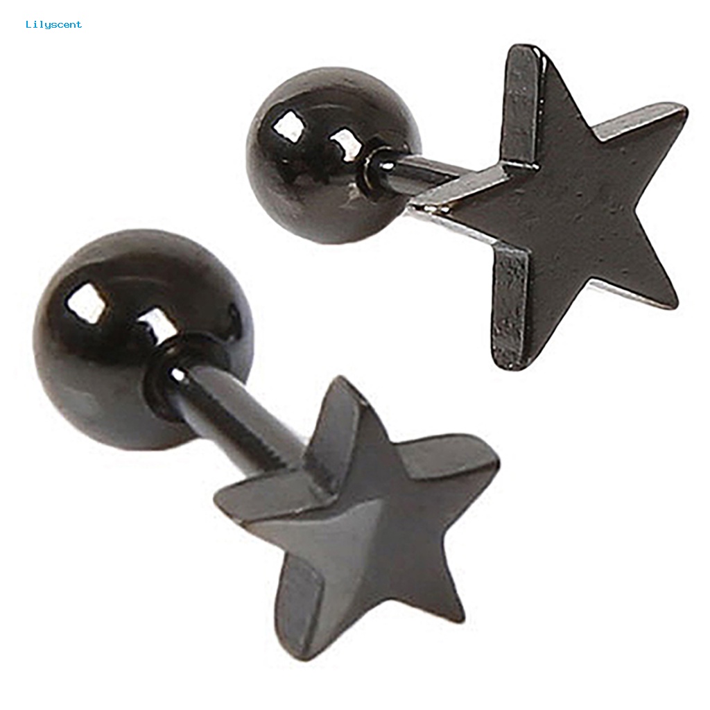 Lilyscent 1pasang Charm Perhiasan Anting Stud Telinga Bahan Alloy Motif Pentagram Untuk Pesta