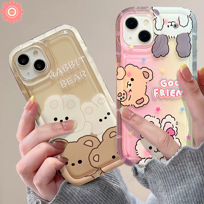 Kartun Kelinci Lucu Beruang Case Kompatibel Untuk IPhone 7Plus 11 14 13 12 Pro MAX 8Plus XR 6 6S Plus X XS MAX Lembut TPU Airbag Shockproof Silicon Clear Phone Cover