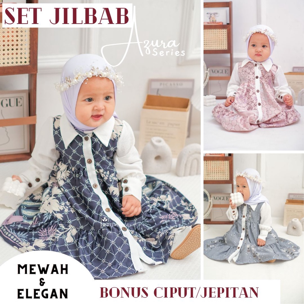Gamis Lebaran anak perempuan 2023 UMUR 7 BULAN-  6 TAHUN Original zalira Kids  terbaru | Azura Series Dress muslim anak perempuan SET JILBAB Kekinian Terbaru 2023