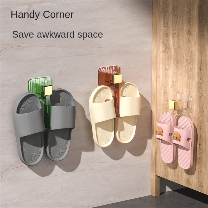 Modern Simple Wall Mounted Double Slot PET Slipper Hook/Rak Gantung Sepatu Perekat Diri Portabel/Kait Penyimpanan Alas Kaki Hemat Ruang Rumah