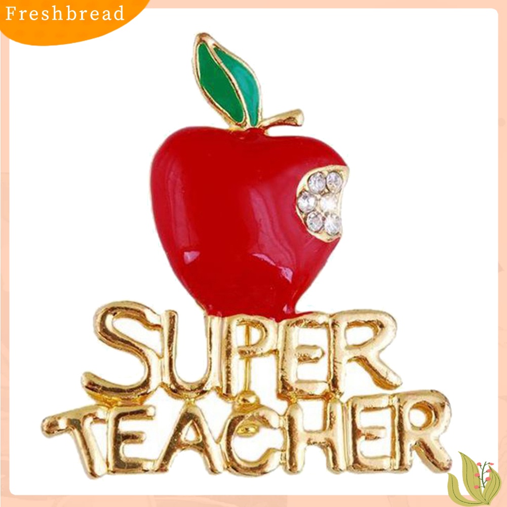 &lt; Freshbread &gt; Apple Super Teacher Rhineston Bertatahkan Bros Pin Lencana Hadiah Hari Guru Natal