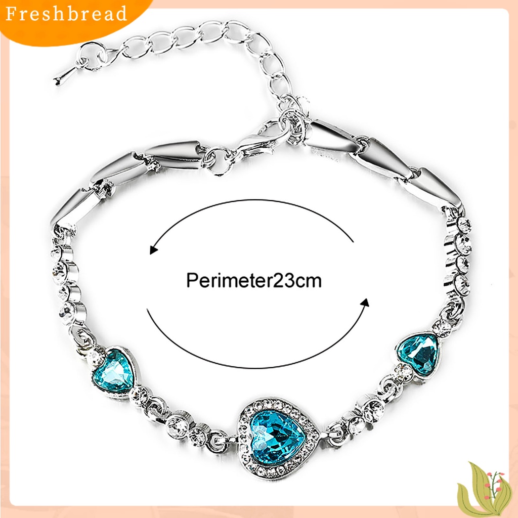 &lt; Freshbread &gt; Wanita Bentuk Hati Biru Berlian Imitasi Alloy Adjustable Gelang Rantai Elegan Untuk Pesta