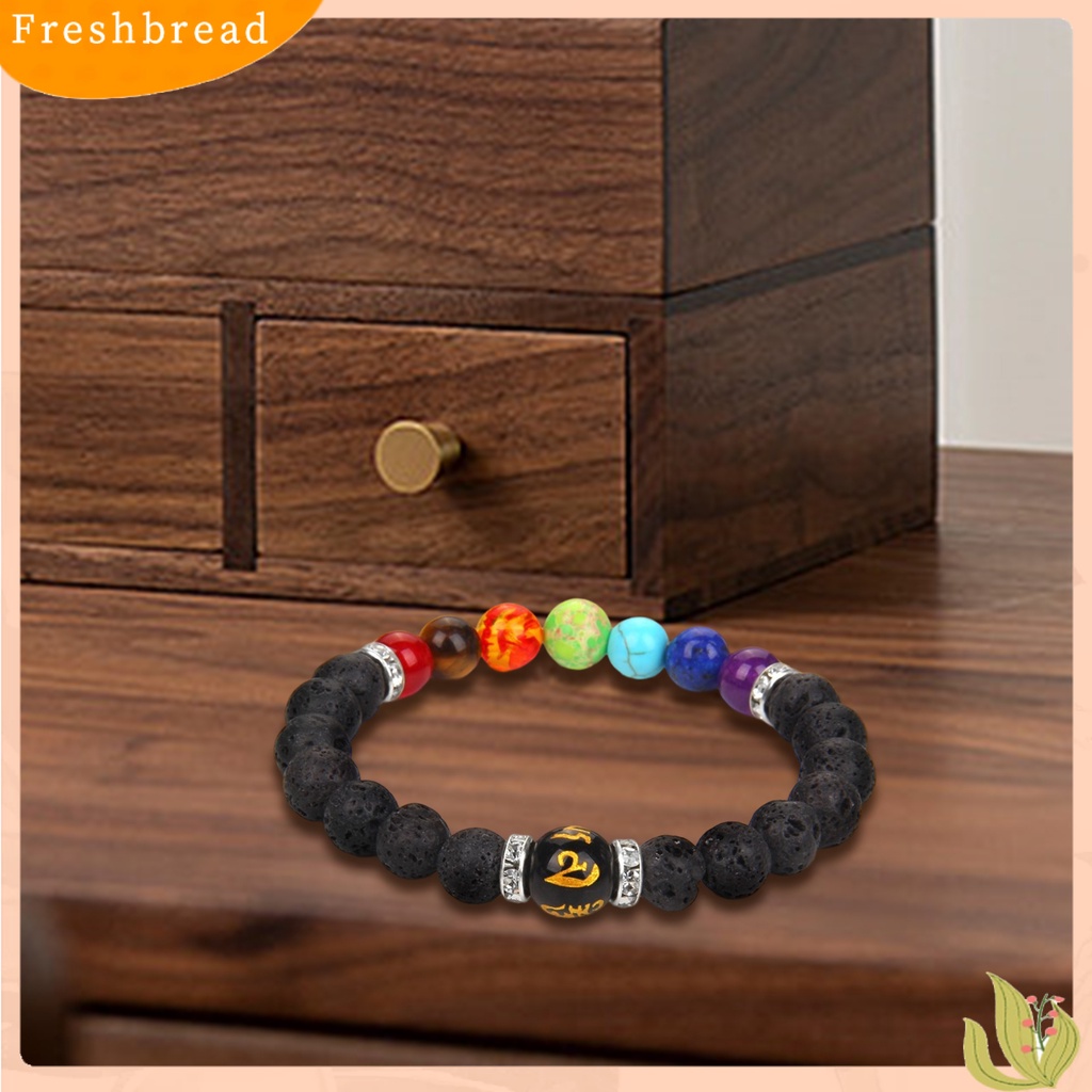 &lt; Freshbread &gt; Gelang Manik-Manik Warna-Warni Buatan Batu Manik-Manik Tali Elastis Hias Geometris Penghilang Stres Perhiasan Hadiah Pria Wanita Faux Volcanic Stone Yoga Energy Bangle