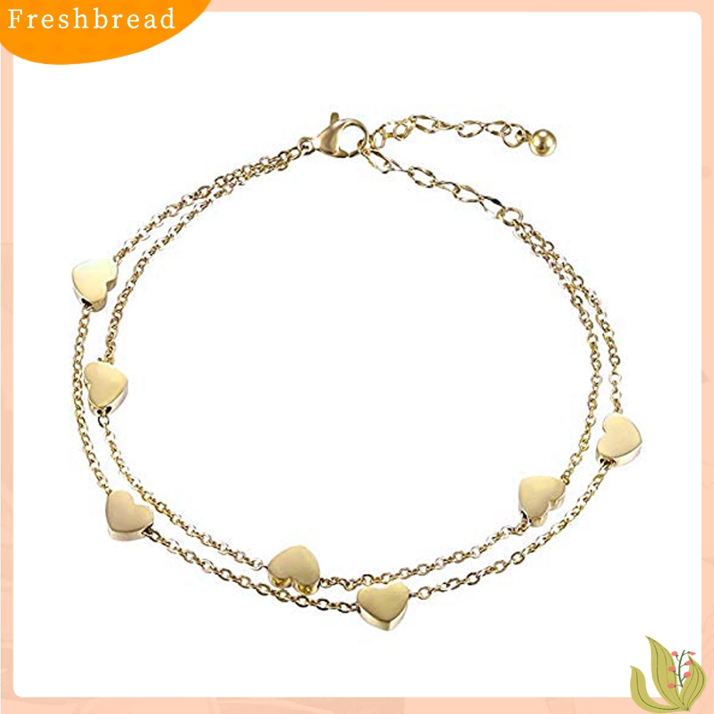 &lt; Freshbread &gt; Fashion Wanita Paduan Pesona Hati Dual Layer Rantai Gelang Pesta Perhiasan Hadiah