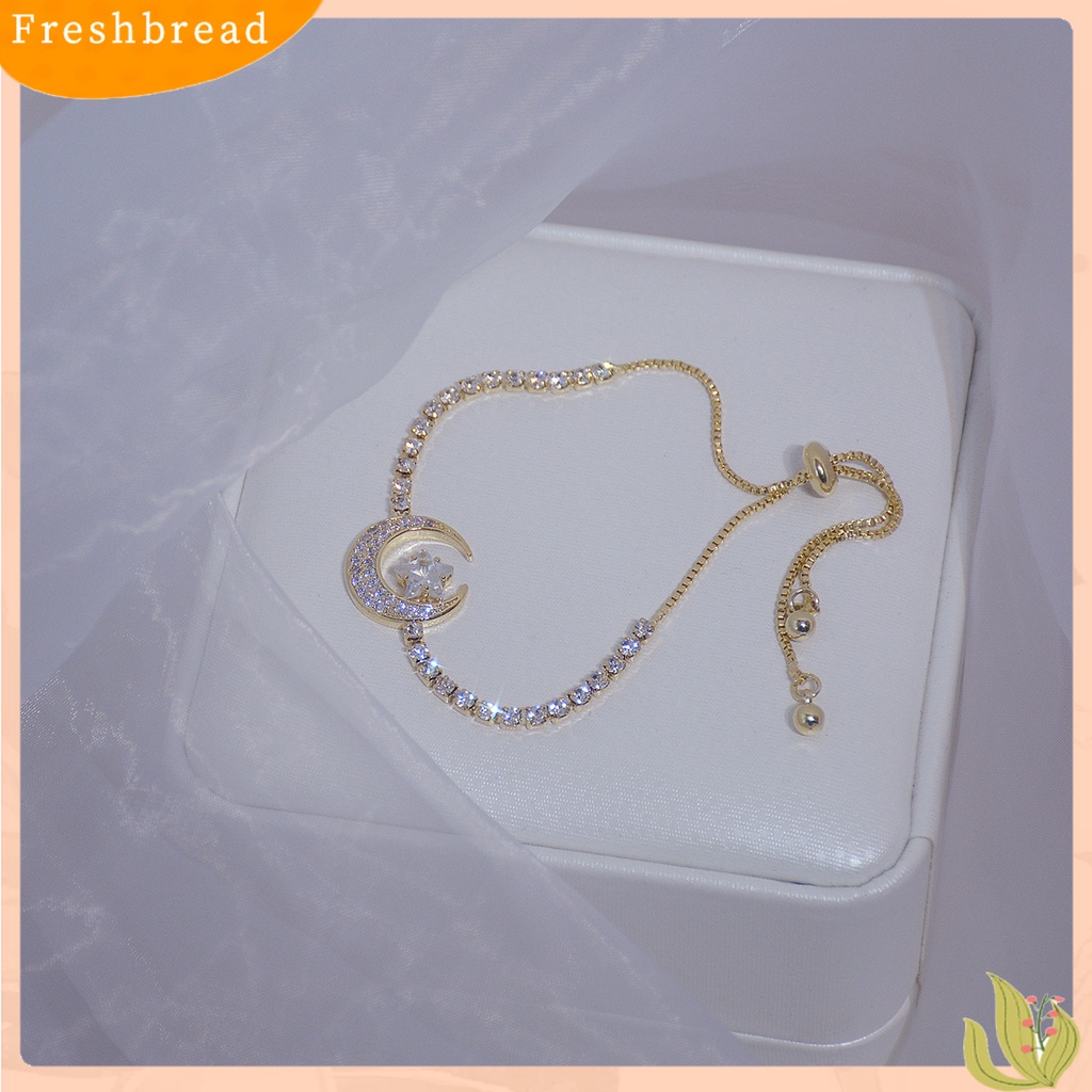 &lt; Freshbread &gt; Sparkling Cubic Zirconia Bentuk Bulan Sabit Bintang Gelang Perhiasan Dekorasi