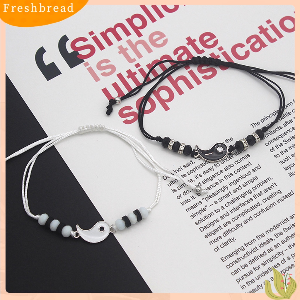 &lt; Freshbread &gt; 2Pcs Gelang Couple Adjustable Bahan Alloy Anti Karat Tidak Luntur Bergaya Gelang Liontin Untuk Wanita