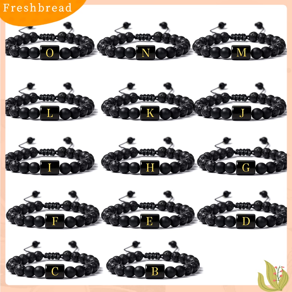 &lt; Freshbread &gt; Unisex Gelang A-Z Huruf Frosted Manik-Manik Batu Imitasi Adjustable Gelang Penghilang Stres Fashion Perhiasan