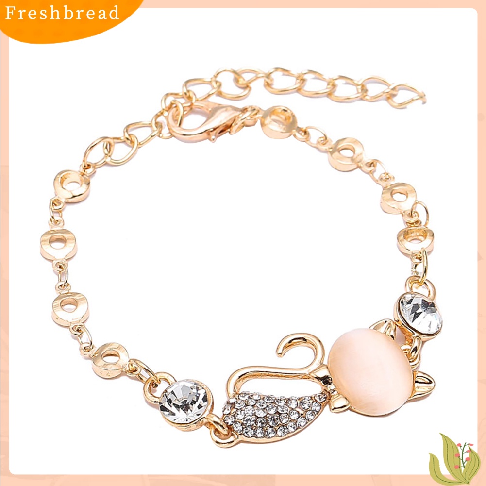 &lt; Freshbread &gt; Wanita Fashion Paduan Berlian Imitasi Kucing Rantai Pesona Gelang Bangle Perhiasan Hadiah