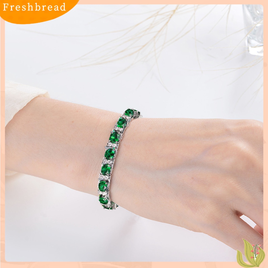 &lt; Freshbread &gt; Ladies Trendy Gelang Oval Cubic Zirconia Tidak Mudah Pecah Hiasan Pergelangan Tangan Gelang Batu Permata Imitasi Untuk Hadiah