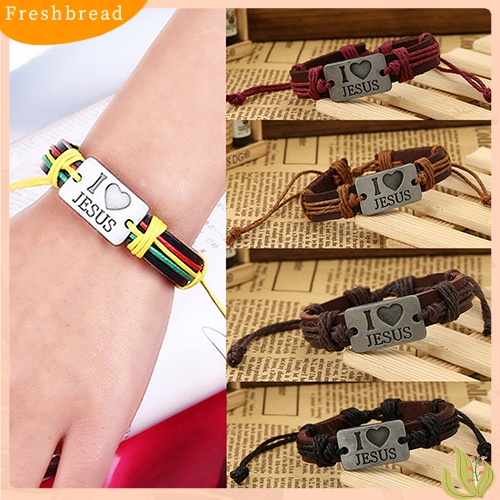 &lt; Freshbread &gt; Unisex I LOVE JESUS Faux Leather Bangle Rantai Tali Rami Gelang Yang Dapat Disesuaikan