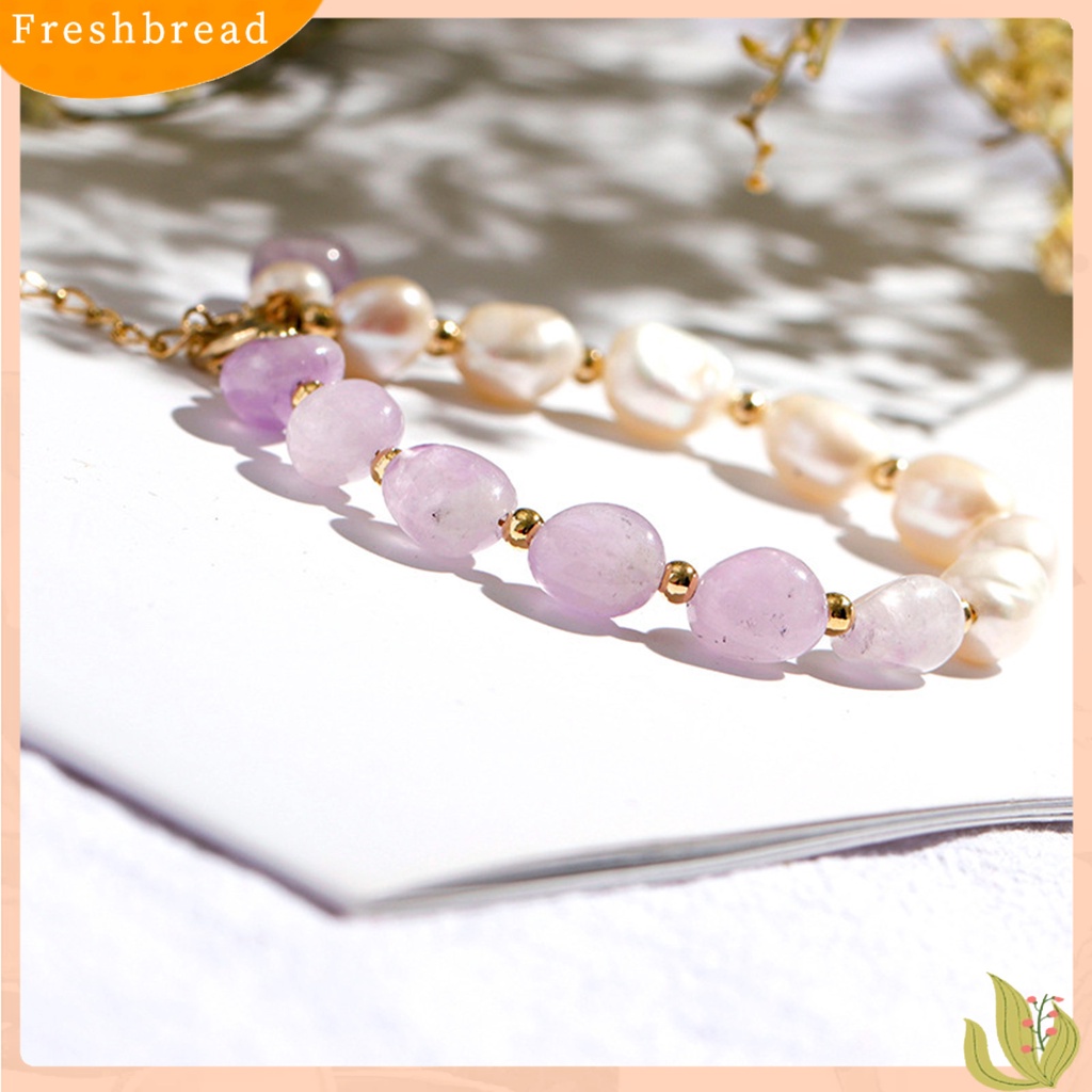 &lt; Freshbread &gt; Gelang Wanita Manik-Manik Adjustable Gaya Korea Mutiara Imitasi Amethyst Imitasi Untuk Pesta