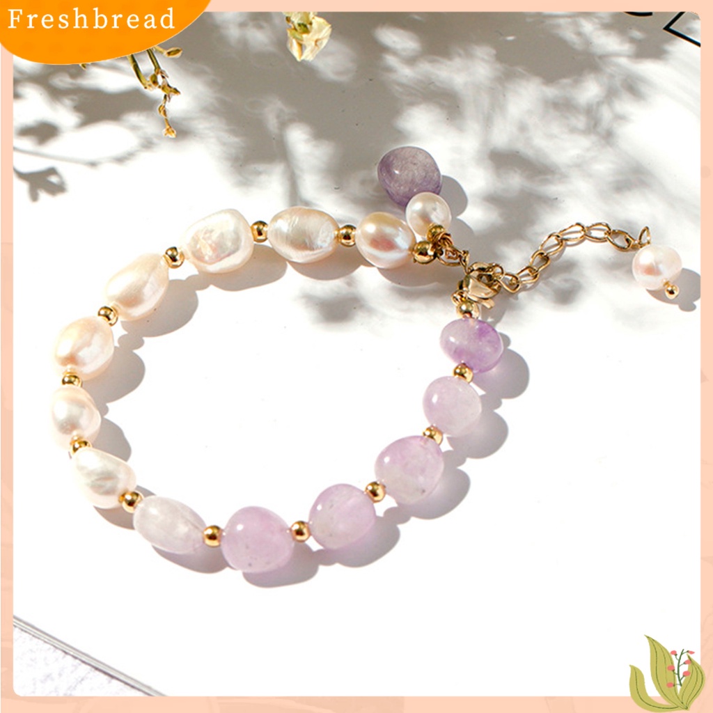 &lt; Freshbread &gt; Gelang Wanita Manik-Manik Adjustable Gaya Korea Mutiara Imitasi Amethyst Imitasi Untuk Pesta