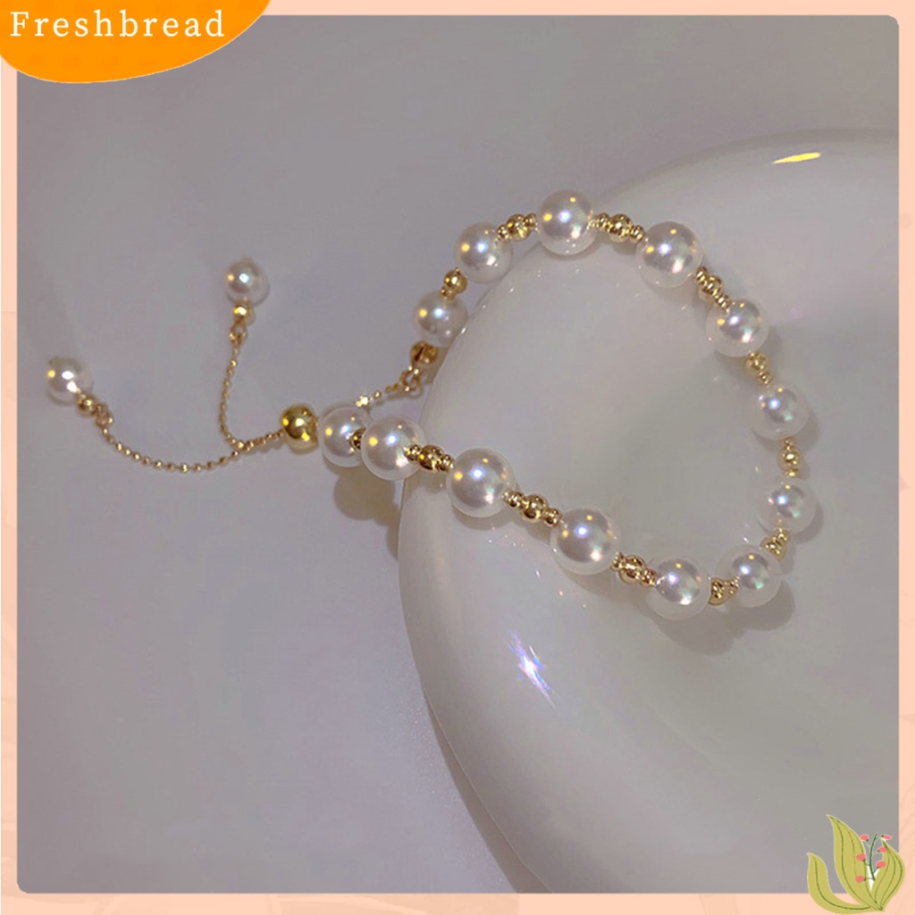 &lt; Freshbread &gt; Wanita Gelang Manik-Manik Dapat Disesuaikan Elegan Dainty Gaya Sederhana Hadiah Golden High Gloss Mutiara Imitasi Gelang Gadis Fashion Perhiasan