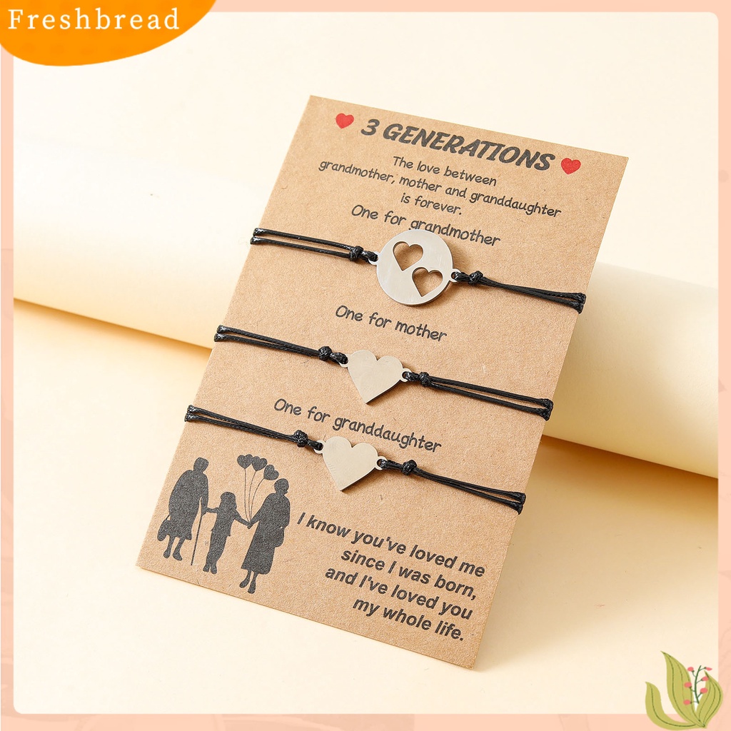 &lt; Freshbread &gt; 3Pcs/Set Gelang Ibu Berongga Keluar Jantung Perhiasan Adjustable Bright Luster Bracelets Untuk Hari Ibu