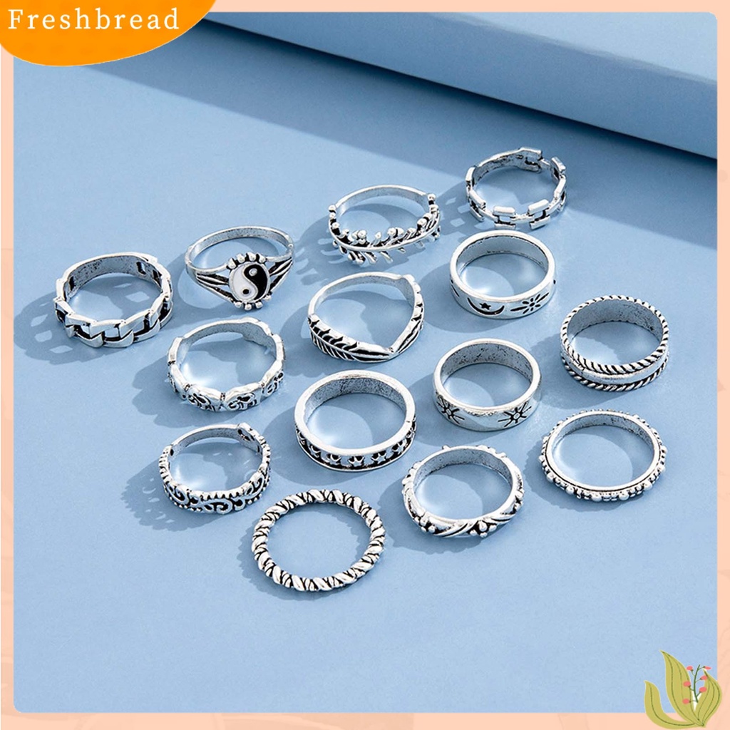 &lt; Freshbread &gt; 14 Pcs Knuckle Rings Stackable Tai Chi Wanita Indah Semua Pertandingan Jari Cincin Perhiasan Aksesoris