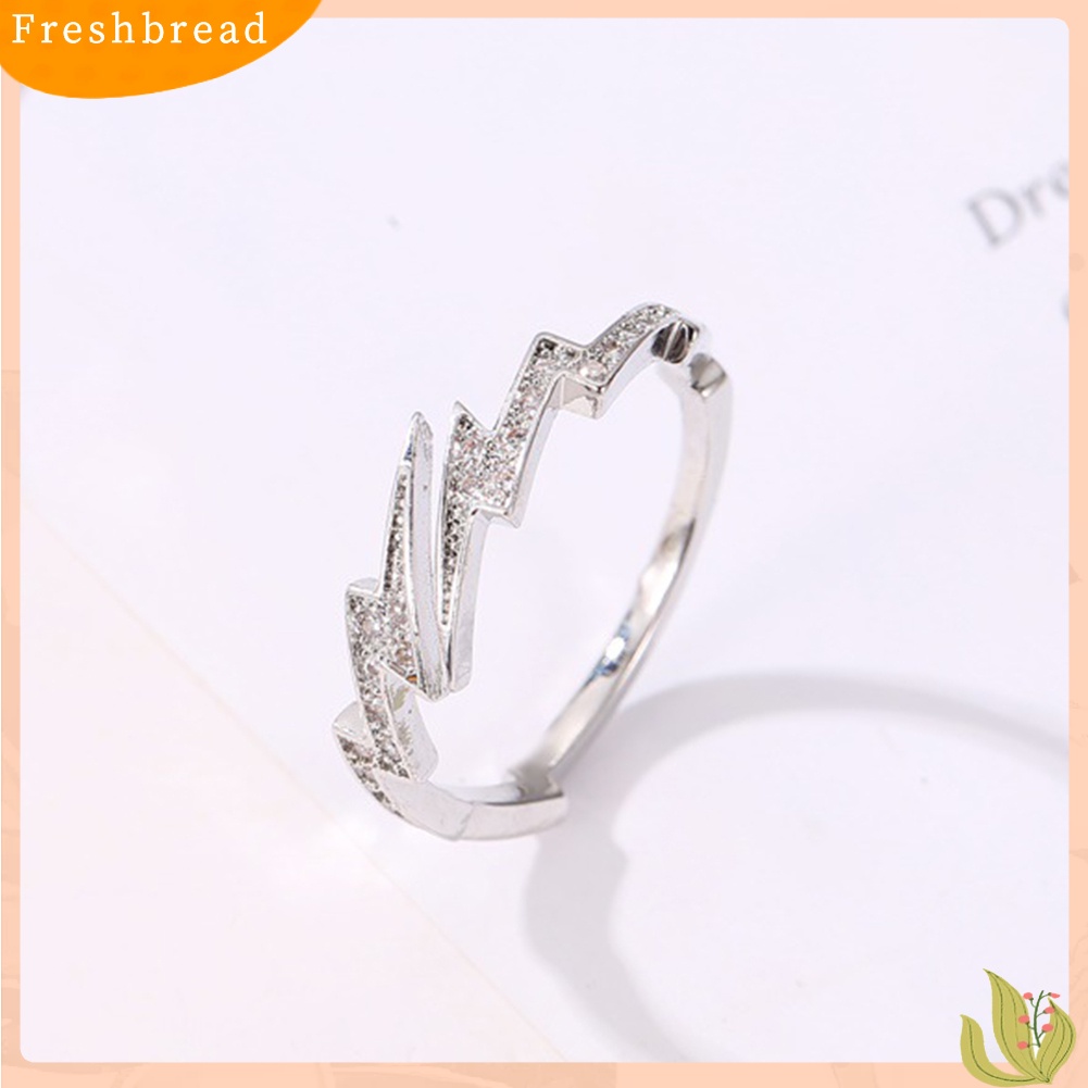 &lt; Freshbread &gt; Wanita Kreatif Bentuk Petir Cubic Zirconia Hias Cincin Terbuka Jari Perhiasan