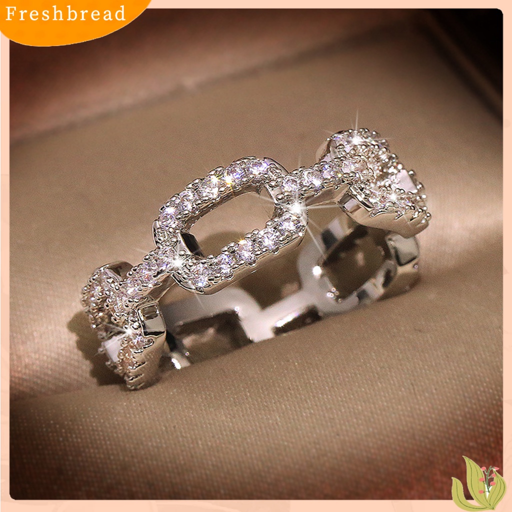 < Freshbread > Wanita Kreatif Geometris Rantai Tembaga Penuh Berlian Imitasi Bertatahkan Cincin Perhiasan Hadiah