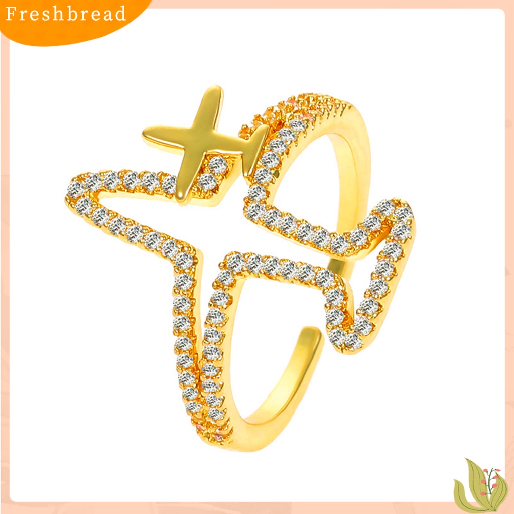 &lt; Freshbread &gt; Jari Cincin Pembukaan Dapat Disesuaikan Dipoles Hadiah Logam Berkilau Pesawat Wanita Cincin Perhiasan Aksesoris