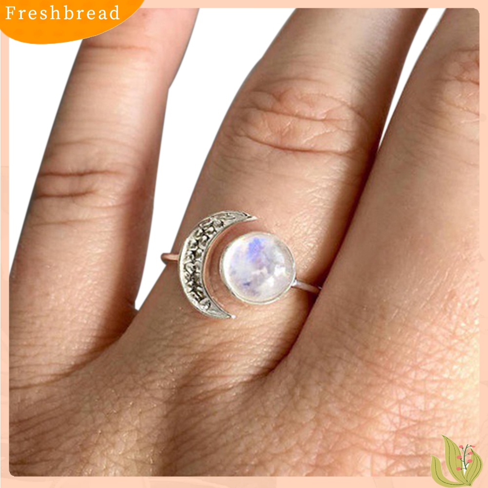 &lt; Freshbread &gt; Klasik Perak Disepuh Cincin Moonstone Matahari Dan Bulan Wanita Perhiasan Hadiah Ulang Tahun