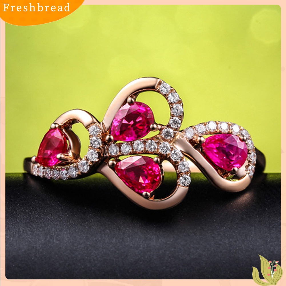 &lt; Freshbread &gt; Wanita Berongga Daun Imitasi Ruby Berlian Imitasi Jari Cincin Hadiah Perhiasan Pesta Pernikahan