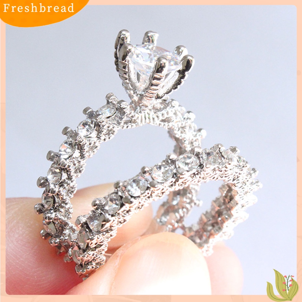 &lt; Freshbread &gt; 1pasang Cincin Wanita Full Berlian Imitasi Hias Tidak Luntur Ringan Simetris Pernikahan Circlet Untuk Ulang Tahun