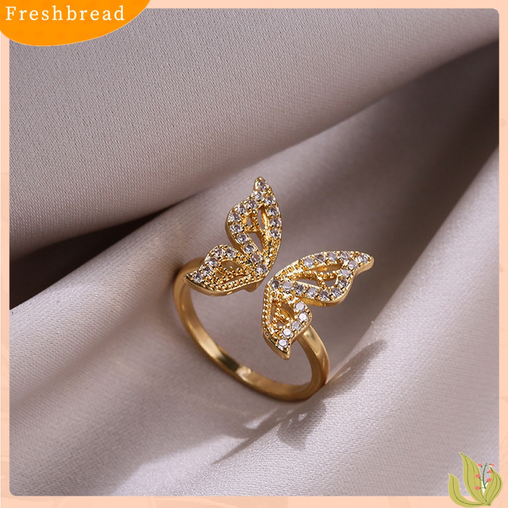 &lt; Freshbread &gt; Wanita Cincin Geometris Berlian Imitasi Mengkilap Hias Sparkling Adjustable Opening Hias Hadiah Butterfly Knuckle Ring Charm Perhiasan Untuk Pacaran