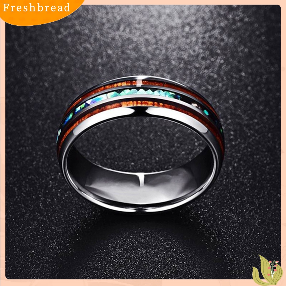 &lt; Freshbread &gt; Unisex Pasangan Pecinta Hadiah Perhiasan Vintage Shell Wood Chip Pattern Ring Band