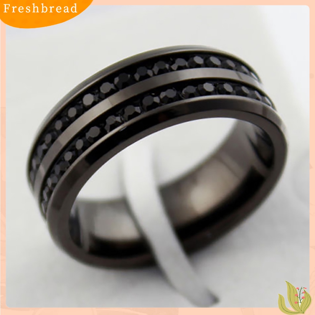 &lt; Freshbread &gt; Band Ring Berlian Imitasi Dekorasi Perhiasan Hadiah Stainless Steel Pria Dan Wanita Band Finger Ring Untuk Pesta