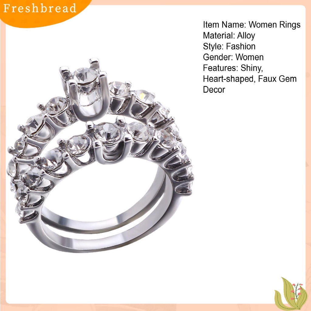 < Freshbread > 2Pcs Cincin Wanita Permata Imitasi Mengkilap Berkilau Geometris Electroplating Dekorasi Hadiah Berbentuk Hati Pernikahan Pertunangan Rings Perhiasan Untuk Pesta