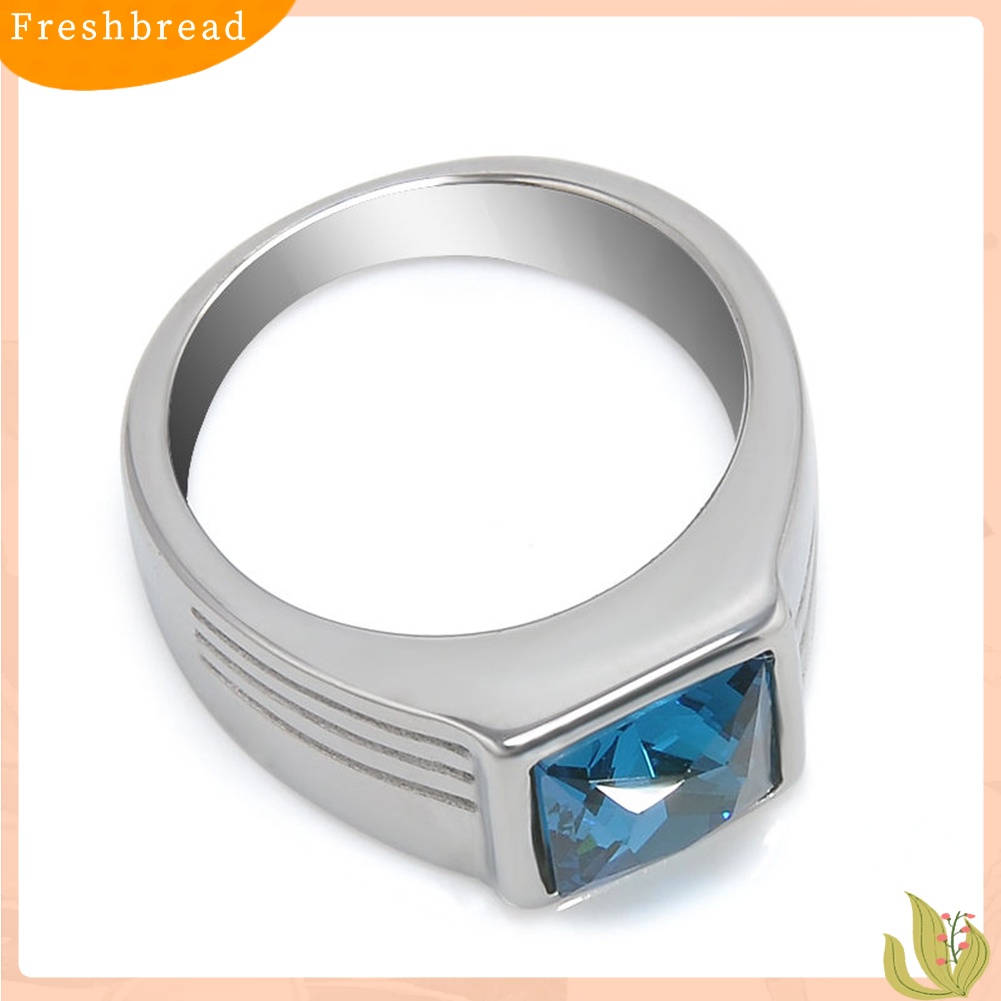 &lt; Freshbread &gt; Pria Cantik Biru Persegi Berlian Imitasi Lebar Pernikahan Band Jari Cincin Ukuran 7-11