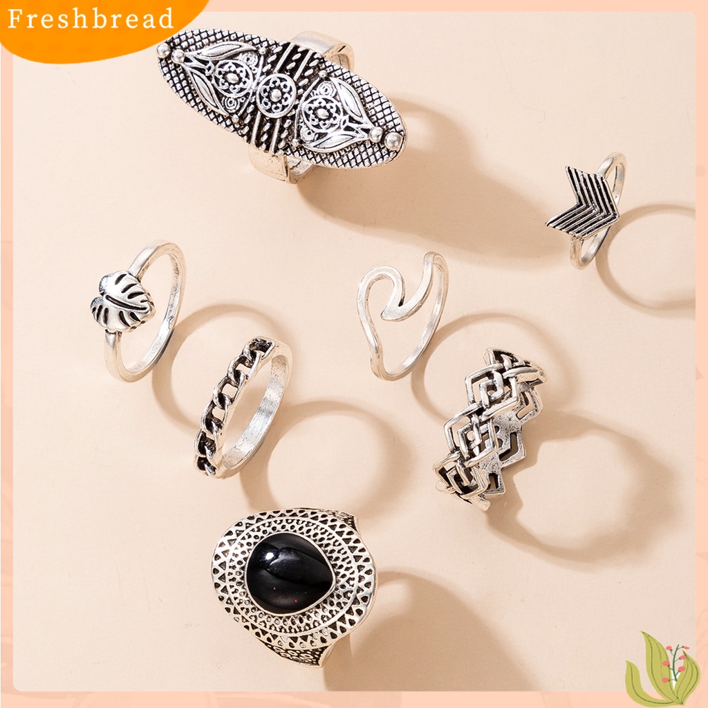 &lt; Freshbread &gt; 7Pcs Cincin Bohemian Wanita Anti Tarnish Geometris Permata Imitasi Jari Cincin Set Perhiasan Untuk Pesta