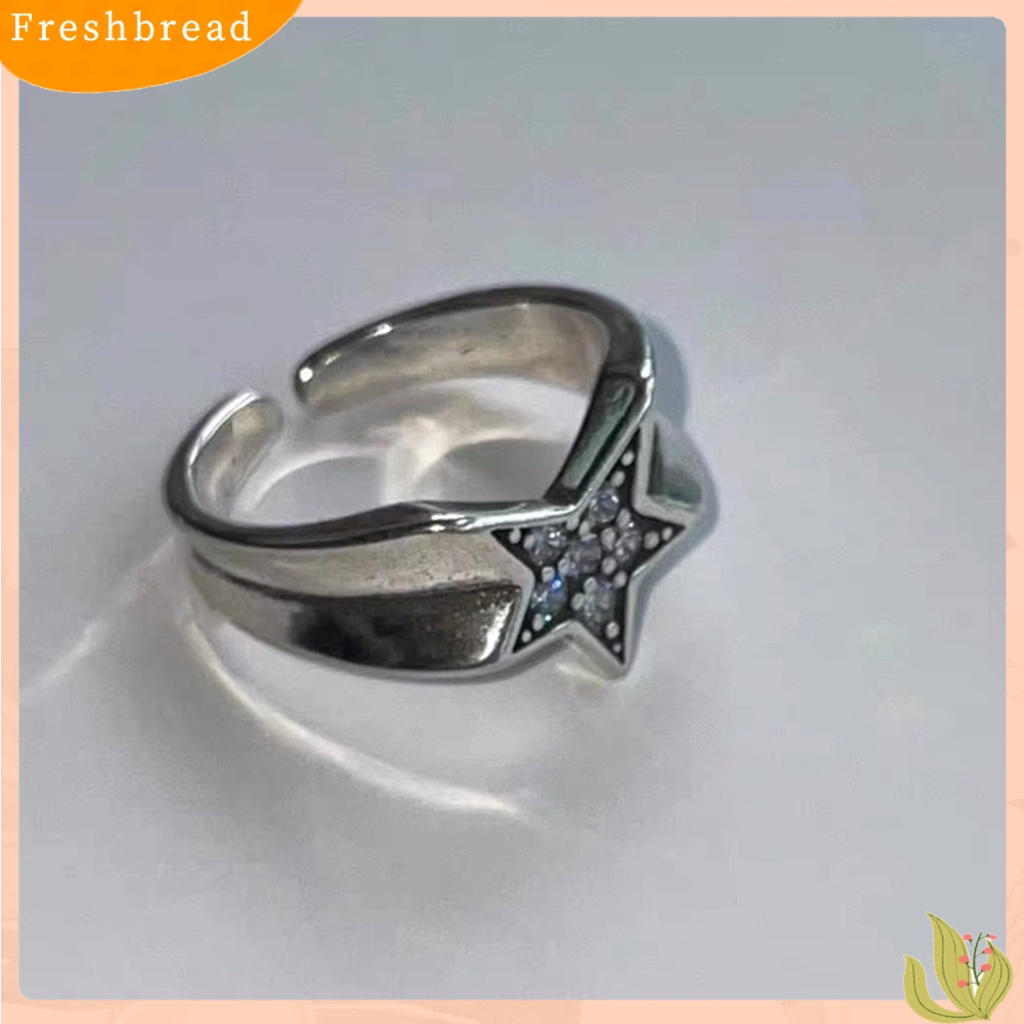 < Freshbread > Wanita Cincin Vintage Berlian Imitasi Mengkilap Desain Pembukaan Yang Dapat Disesuaikan Berkilau Hias Hadiah Wanita Tidak Teratur Pentagram Jari Cincin Perhiasan Untuk Kekasih