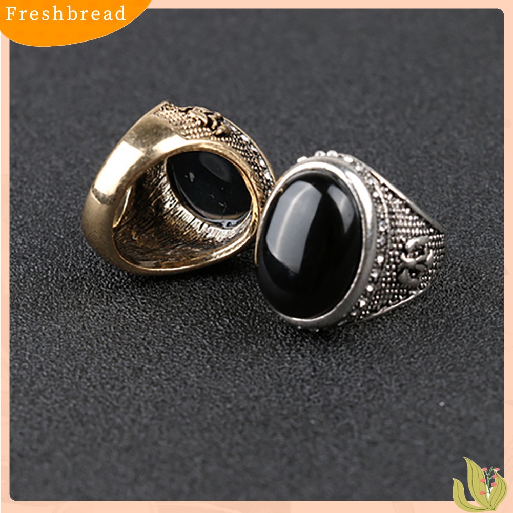 &lt; Freshbread &gt; Man Vintage Keren Besar Hitam Berlian Imitasi Bertatahkan Jari Cincin Perhiasan Hadiah Pesta