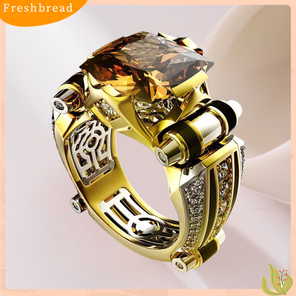 &lt; Freshbread &gt; Wanita Cincin Faux Square Crystal Two-tone Vintage Keren Punk Hadiah Berongga Bling Cubic Zirconia Ladies Finger Ring Untuk Pesta