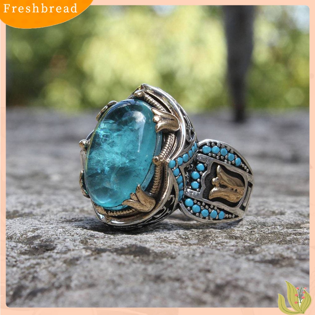 &lt; Freshbread &gt; Cincin Laki-Laki Gaya Eropa Dan Amerika Kepribadian Tangan Ukiran Vintage Hias Batu Biru Cincin Pernikahan Aksesori Perhiasan