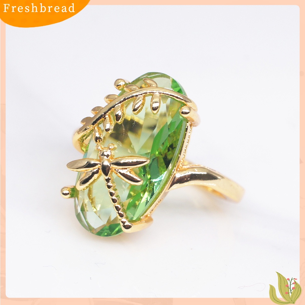 &lt; Freshbread &gt; Chic Wanita Capung Daun Oval Permata Imitasi Memutar Jari Cincin Pernikahan Perhiasan Hadiah