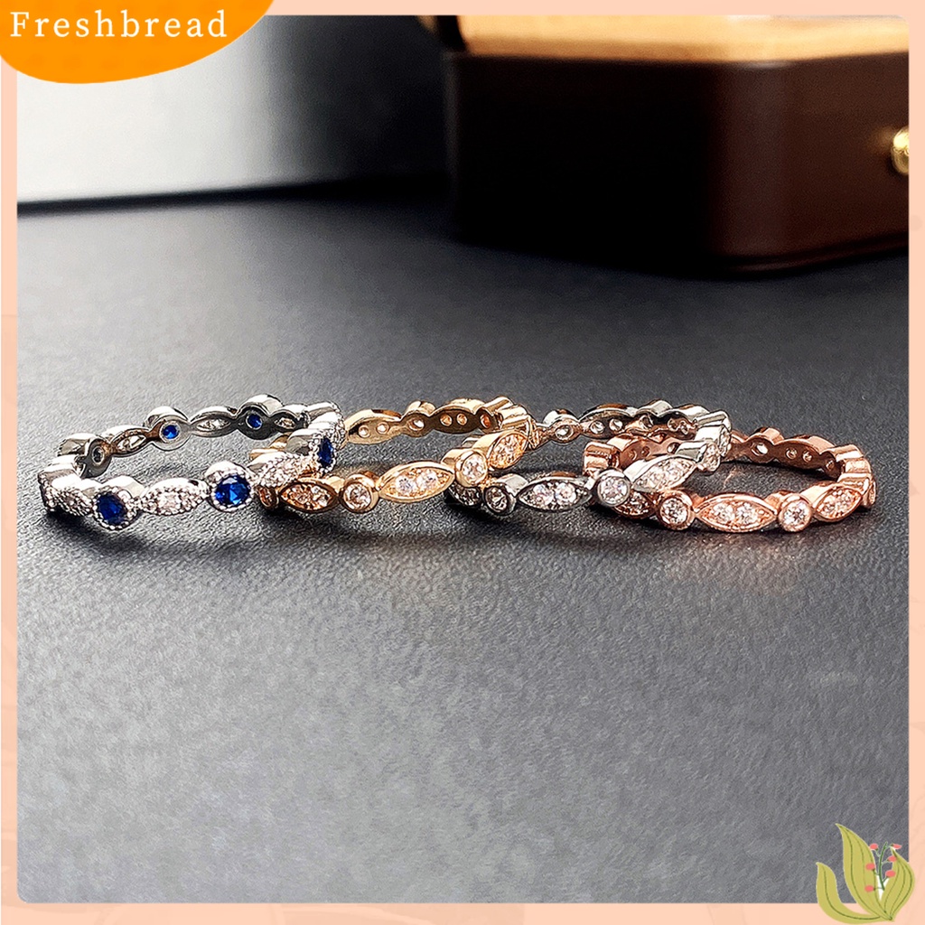 < Freshbread > Pengerjaan Halus Kilau Terang Cincin Jari Tembaga Bersinar Berlian Imitasi Berbentuk Pir Wanita Cincin Perhiasan Aksesoris