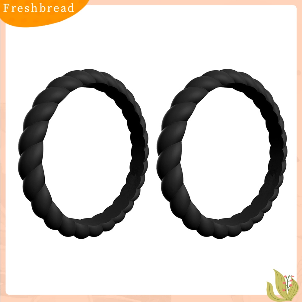 &lt; Freshbread &gt; 2Pcs Braided Twist Pattern Silikon Wanita Cincin Pernikahan Band Pesta Aksesori Hadiah